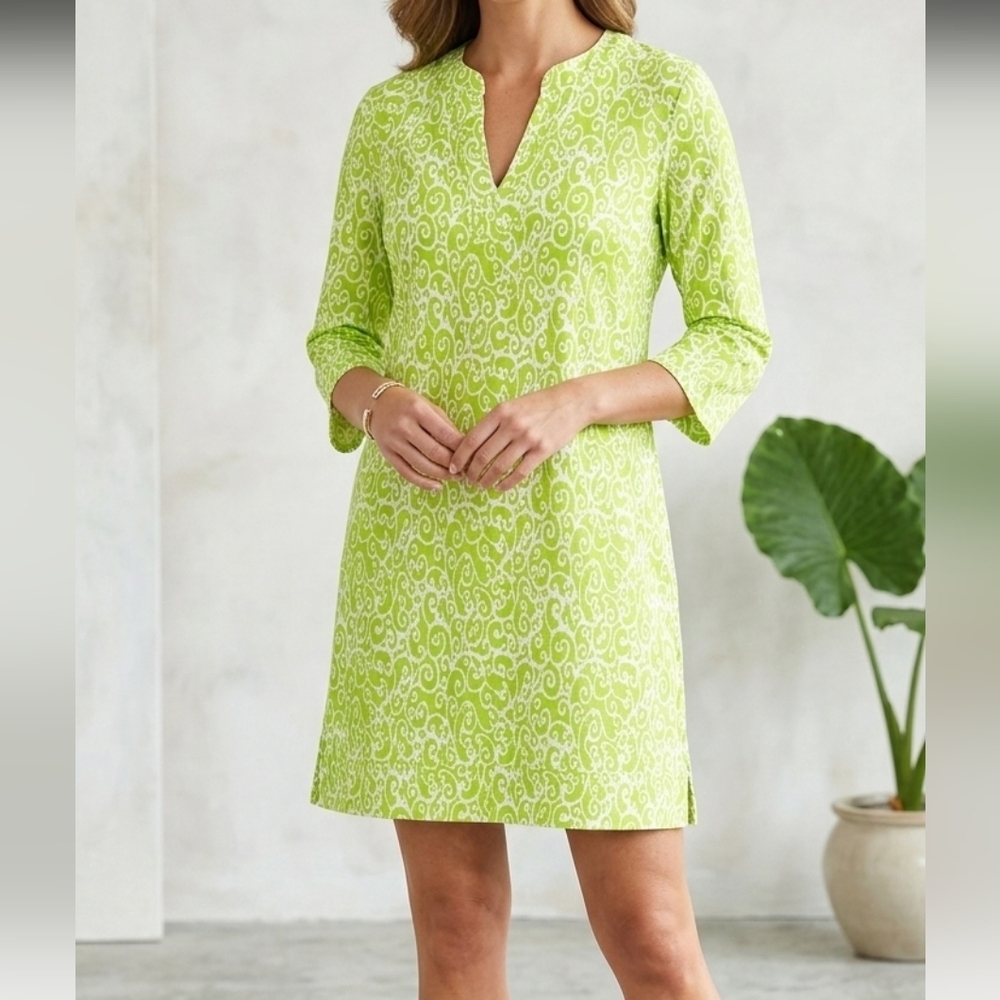 Jude Connally Green White Print Dress Size Medium